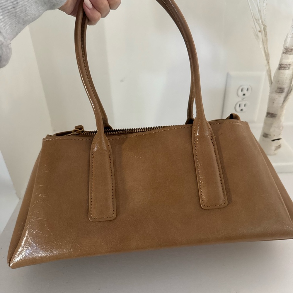 Zara Crackled Effect City Bag Tan